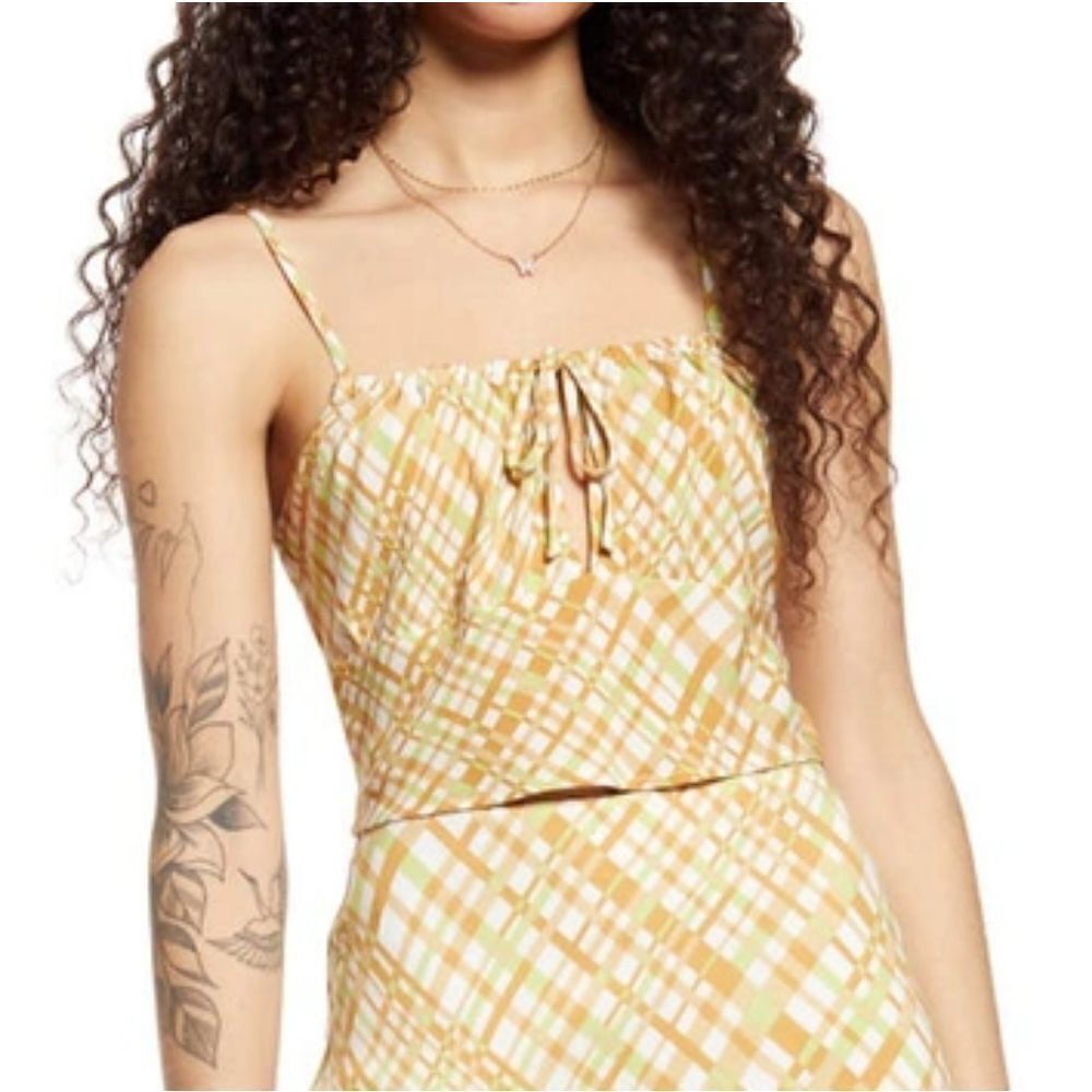 BP. Tie Detail Cropped Camisole Plaid